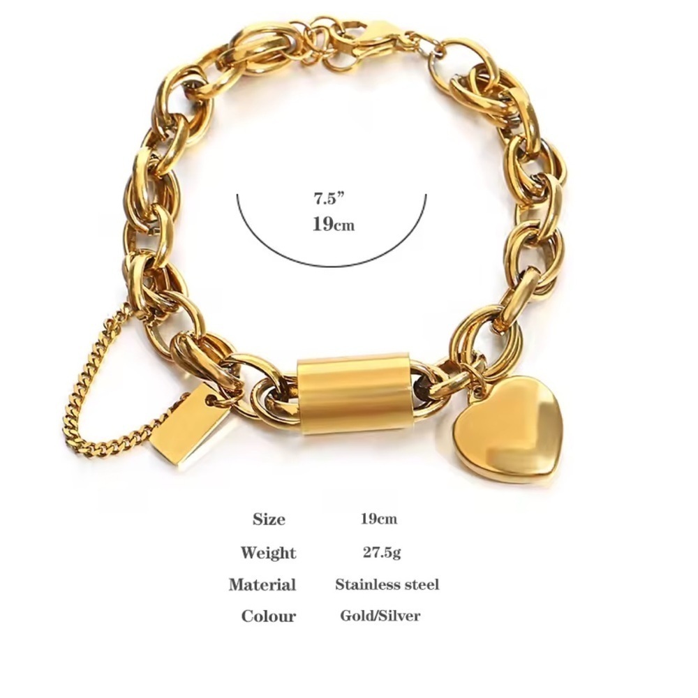 Elegant Heart Charm Thick Chain Bracelet - Picture 3 of 4